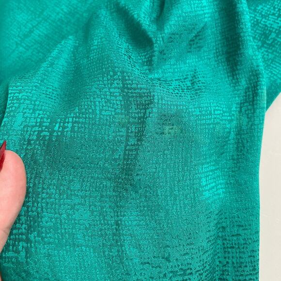 Vintage 80s Secretary Skirt Suit 100% Silk Toggle Front Blazer Set Womens 8 Teal - Picture 9 of 13